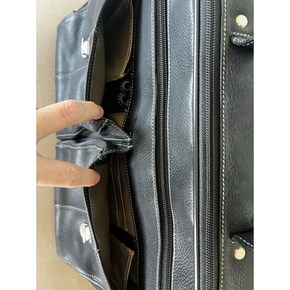 Johnston & Murphy Leather Flapover Briefcase Black Laptop Messenger Bag Shoulder